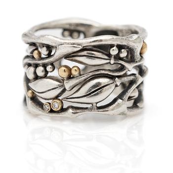 Ole Lynggaard, ring, "Forest ring", sterling silver, 18k gold and diamonds.