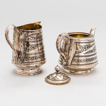 Servisdelar, 6 st, Kubachi, niello, silver, delvis förgyllt, Ryssland 1960-tal.