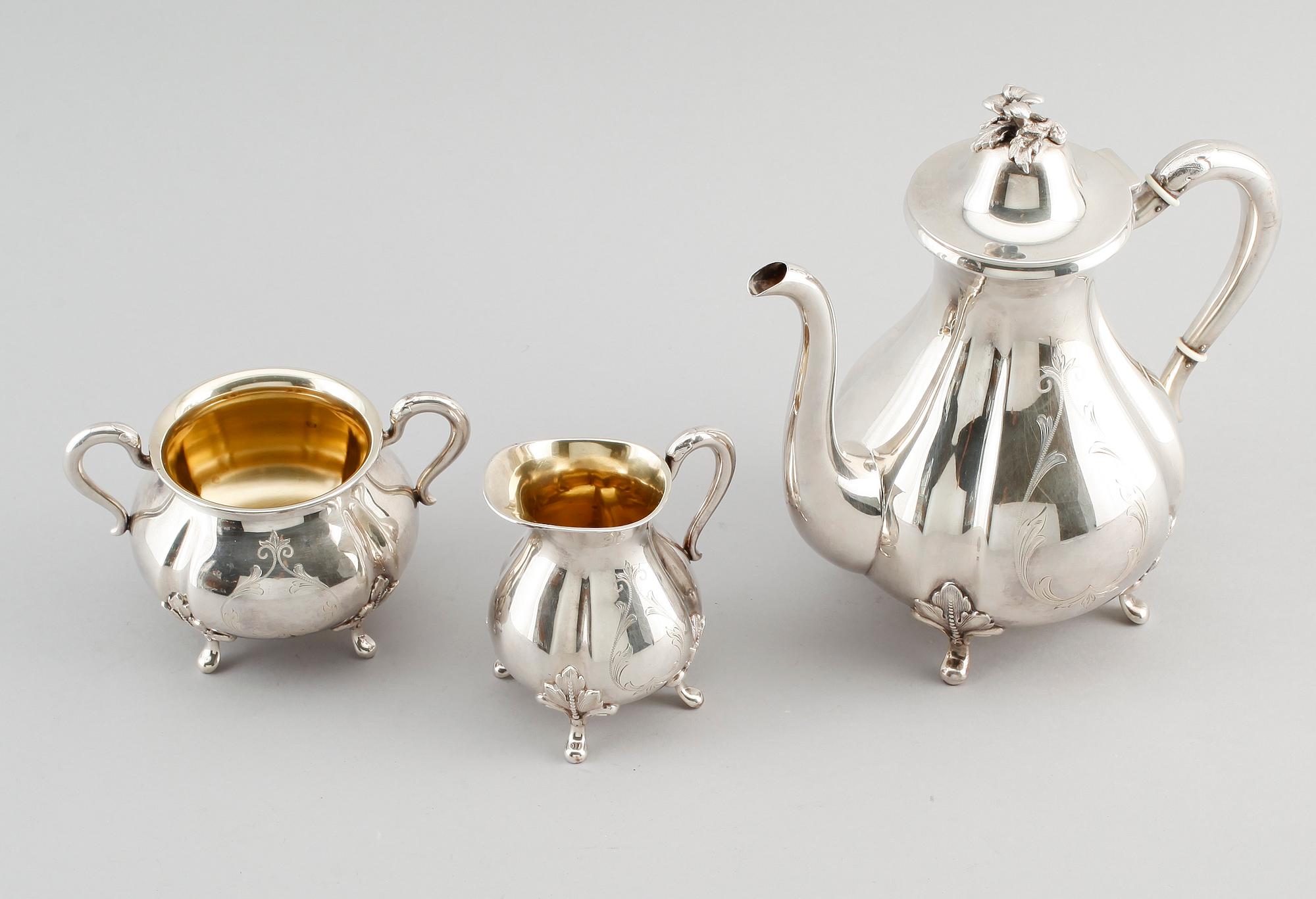 KAFFESERVIS, 3 delar, silver, GAB, Stockholm 1953. Vikt ca 898 gram.