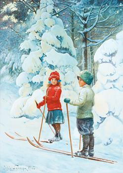 11. Jenny Nyström, Skiing children.