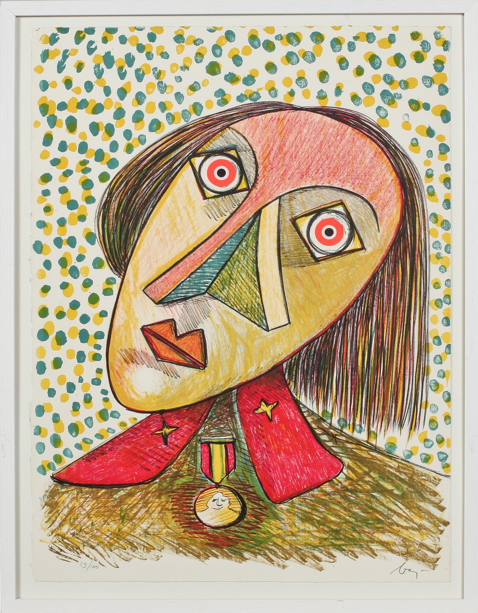 ENRICO BAJ, färglitografi, signerad och numrerad 59/100.