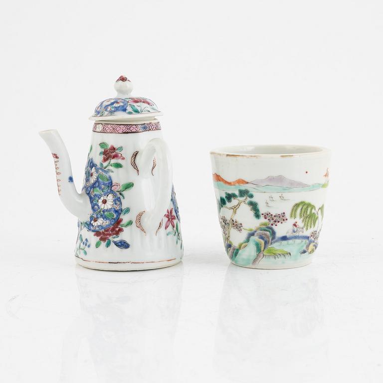 A porcelain tea pot and cup, china, 18th-19th century.