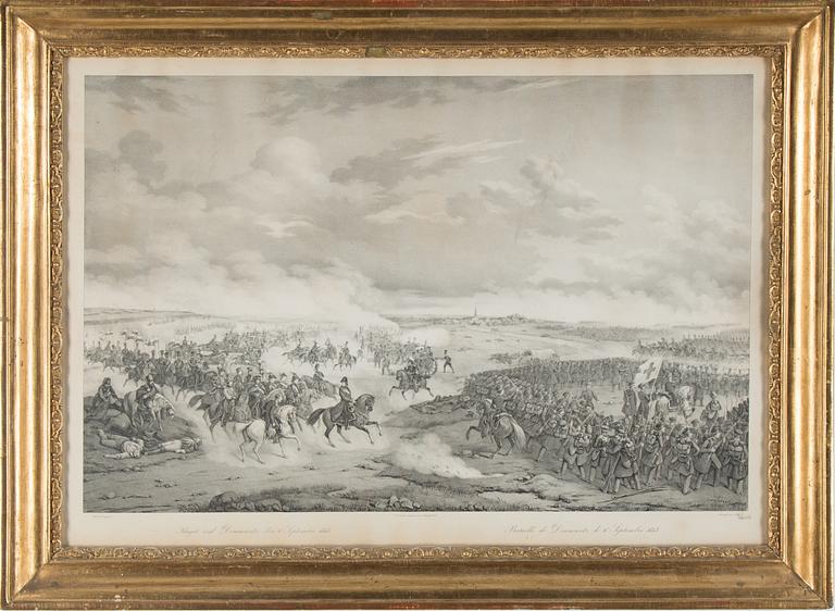 A pair of engraving, including "The Battle of Dennewitz, 6 September 1813", 19th century.