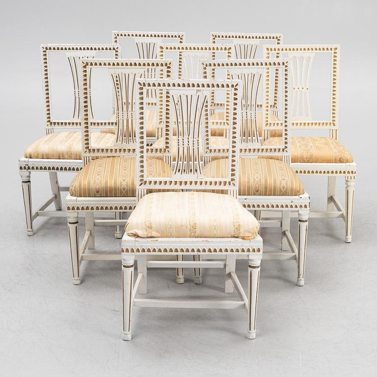 A set of eight late Gustavian chairs, Lindome, circa 1800.