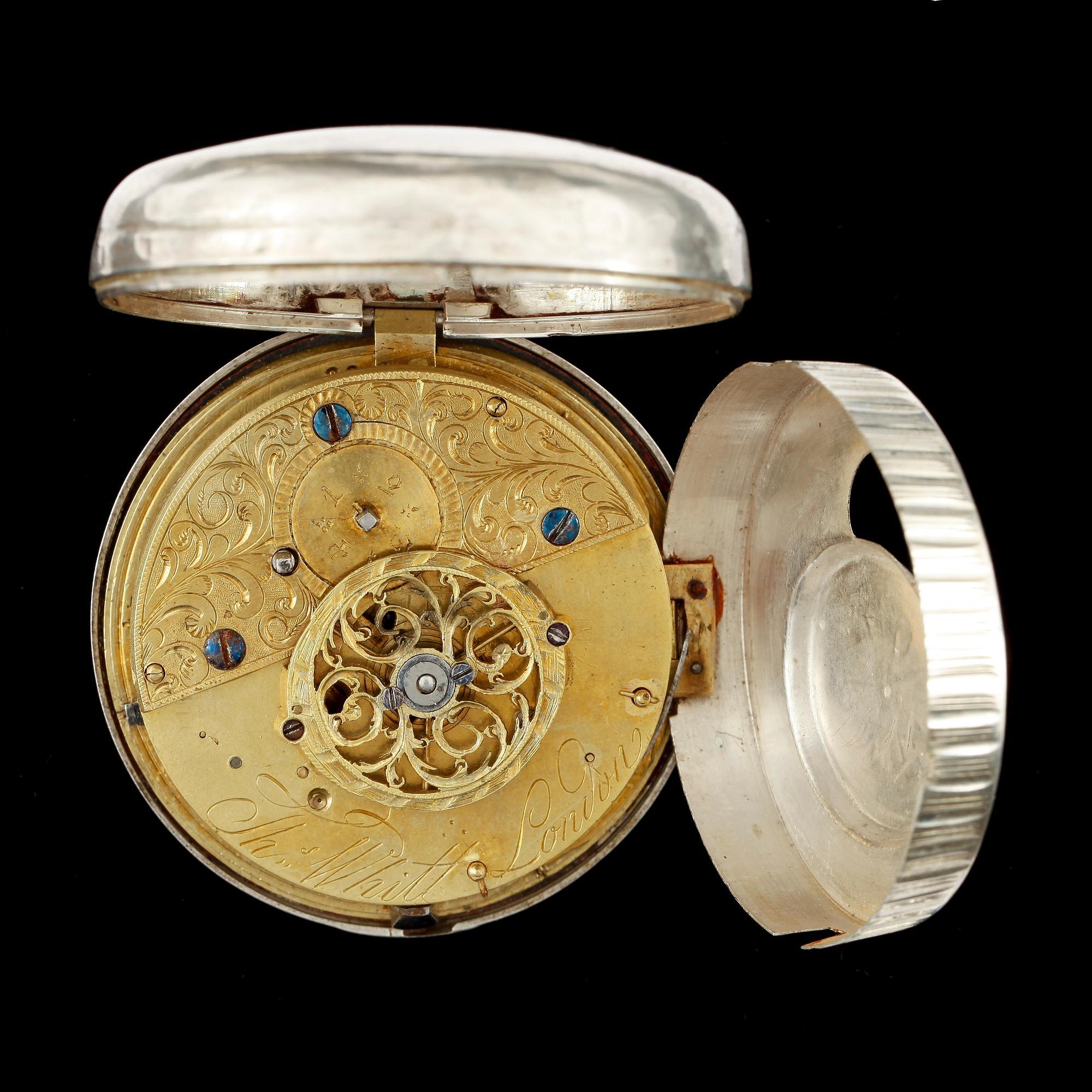FICKUR, herr, silver, spindelur, 1700-tal.