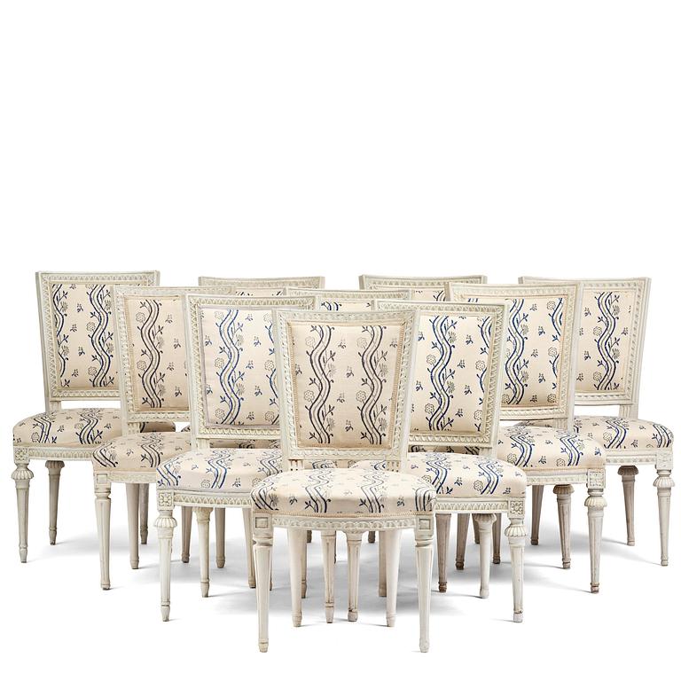 A matched set of ten late Gustavian chairs, (three signed by L Söderholm 1789-1794).