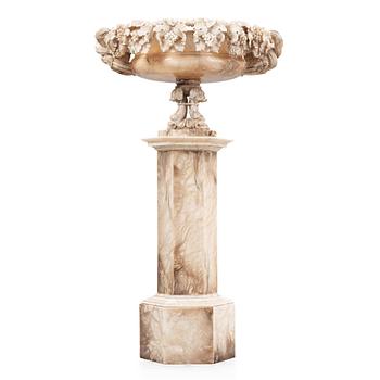 A late 19th century, probably Italian, alabaster urn with handles.