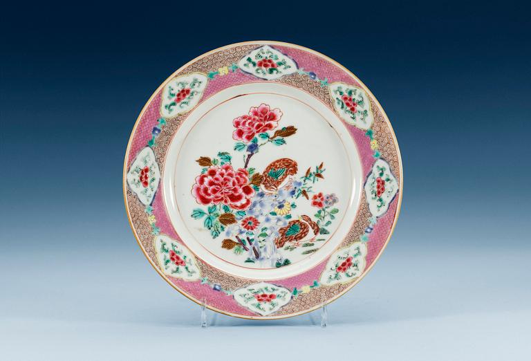 A set of 12 famille rose dinner plates, Qing dynasty, Qianlong (1736-95). (12).