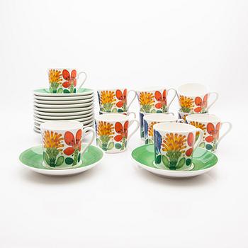 Stig Lindberg, Coffee cups with saucers, 12 pcs, + 2 saucers, "Tahiti", Gustavsberg, 1970s.