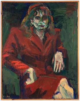 Eva Zettervall, Portrait in red coat.