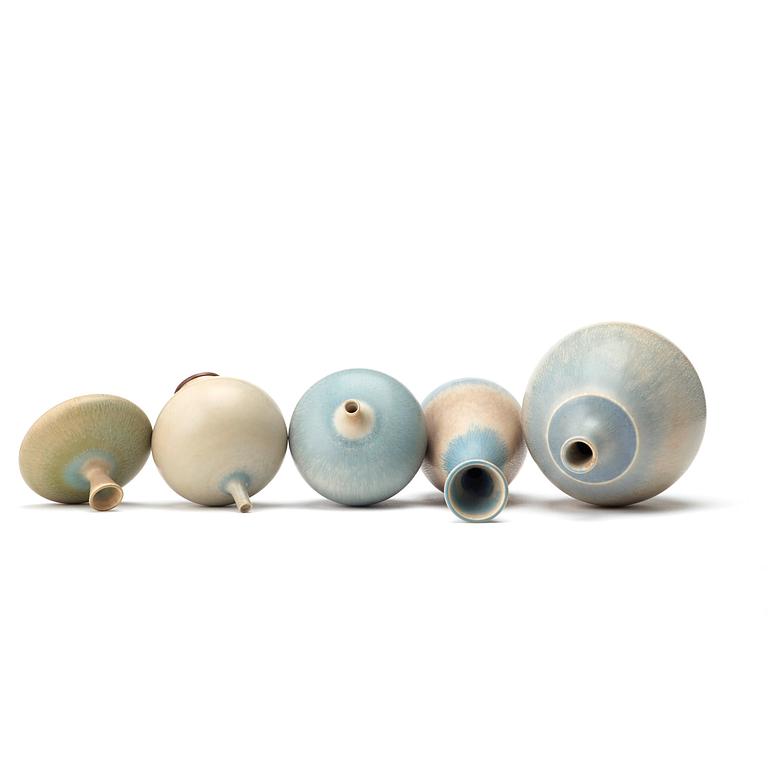 Berndt Friberg, a set of five stoneware vases, Gustavsberg studio 1970's.