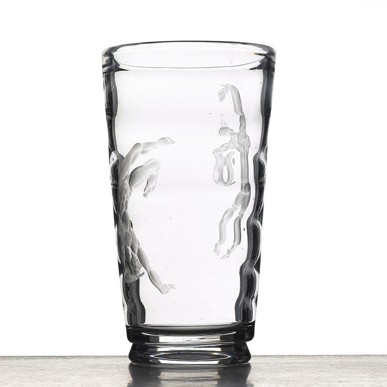 Vicke Lindstrand, an engraved "Pearl fisher" glass vase, Orrefors, Sweden 1956.