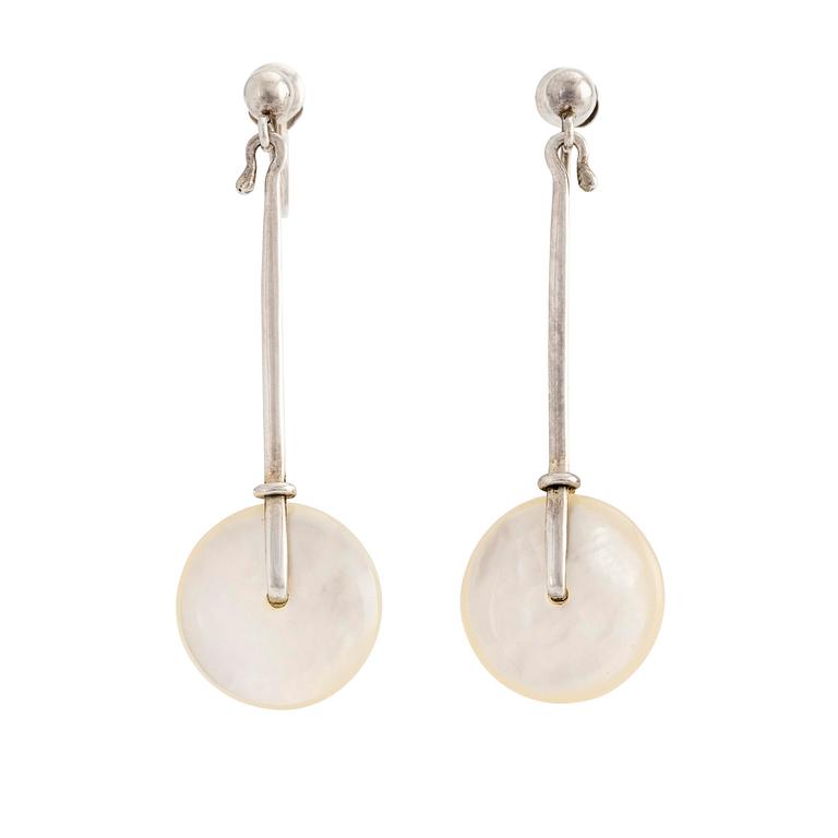 Vivianna Torun Bülow-Hübe, a pair of earrings, sterling silver and mother-of-pearl, Jakarta Indonesia.