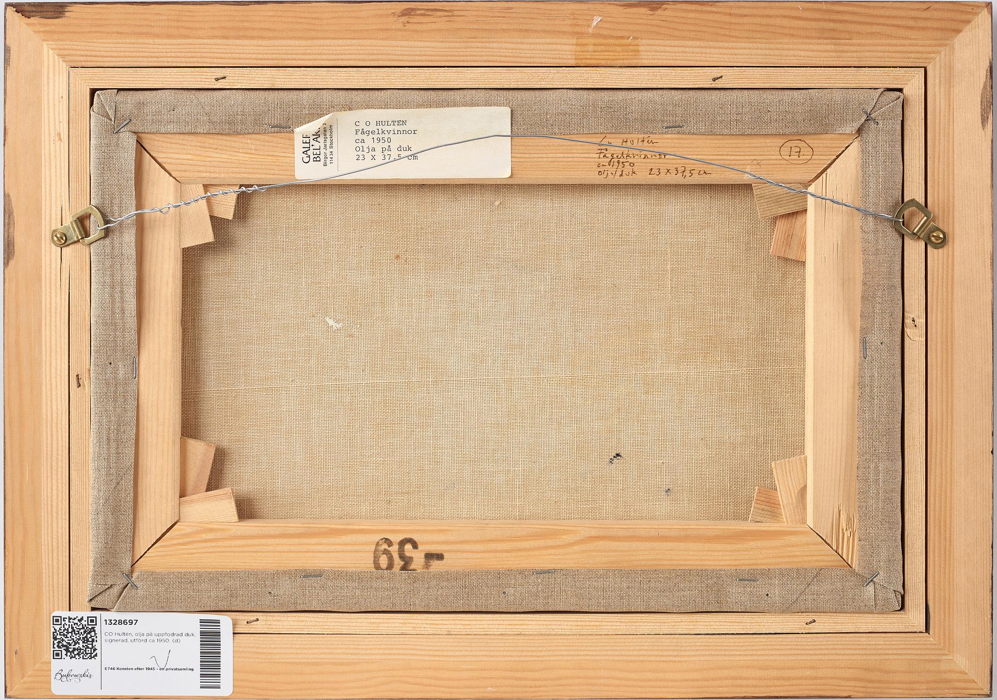 CO Hultén, olja på uppfodrad duk, signerad, utförd ca 1950.