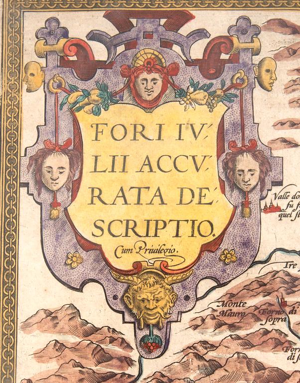 Johannes Sambucus, map Gulf of Venice with Friuli-Venezia Giulia, hand colored copper engraving, dated 1573.