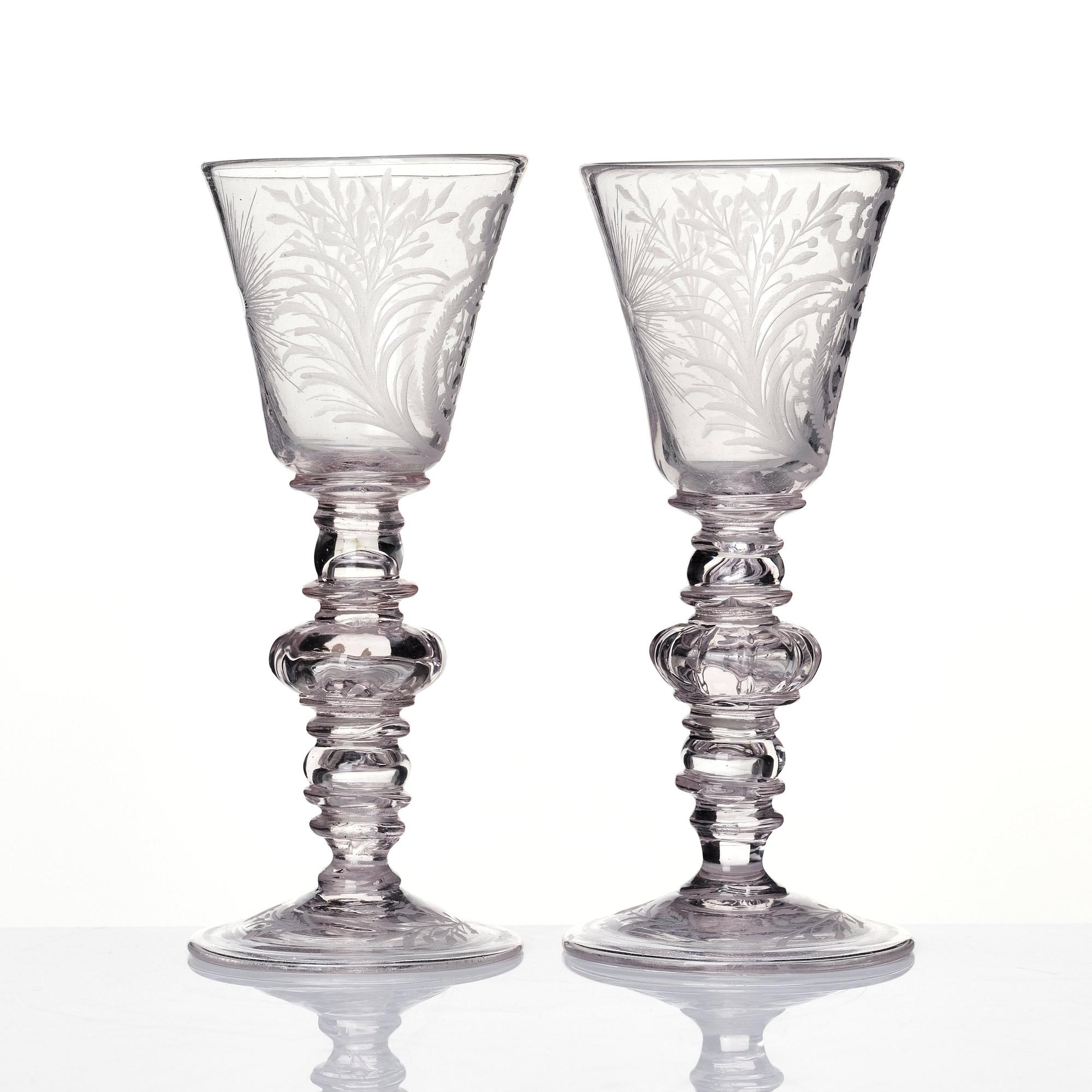 A pair of Swedish glass goblets, presumably Kungsholms glass manufactory, 18th Century.
