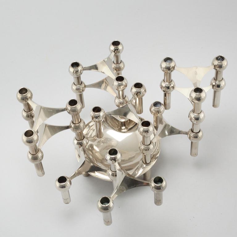 A metal candlestick with eleven parts by Ceasar Stoffi and Fritz Nagel, second half of the 20th century.