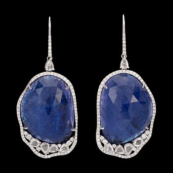 68. A pair of tanzanite and  brilliant- and rose-cut diamond earrings.