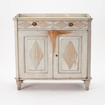 A late Gustavian grey lacquered pine cabinet, Sweden ca 1800.
