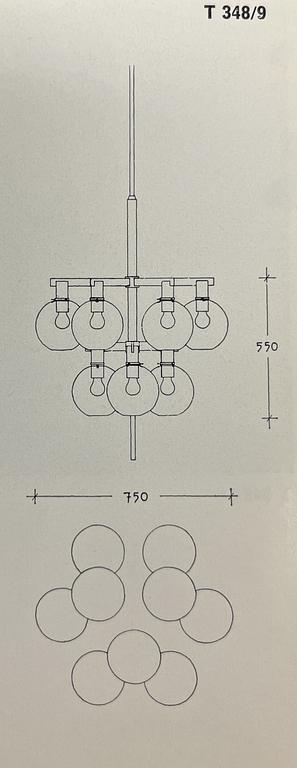 Hans-Agne Jakobsson, taklampa modell "T348/9", Hans-Agne Jakobsson AB, Markaryd, 1960-70-tal.