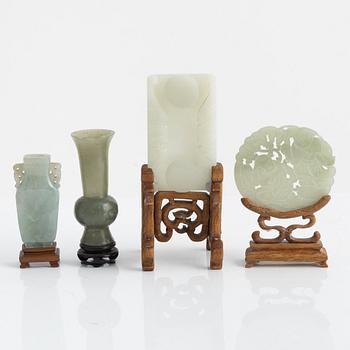 A group of four Chinese sculptured nephrite objects, 20th Century.