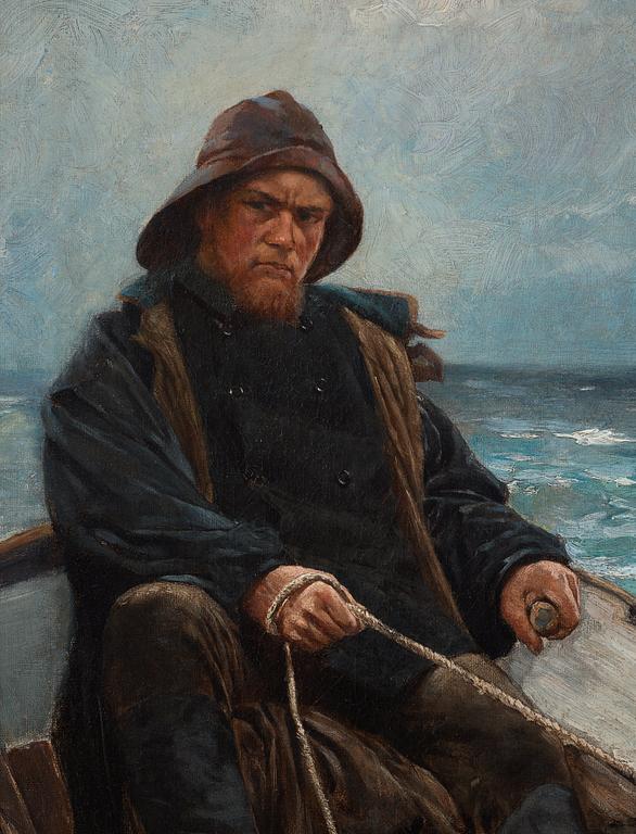 Oscar Björck, En fiskare i sin båt till sjöss.