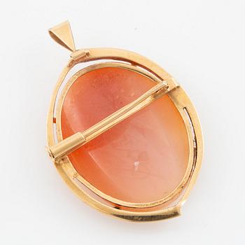 Hänge/brosch, 18K guld med snäckskalscamé.