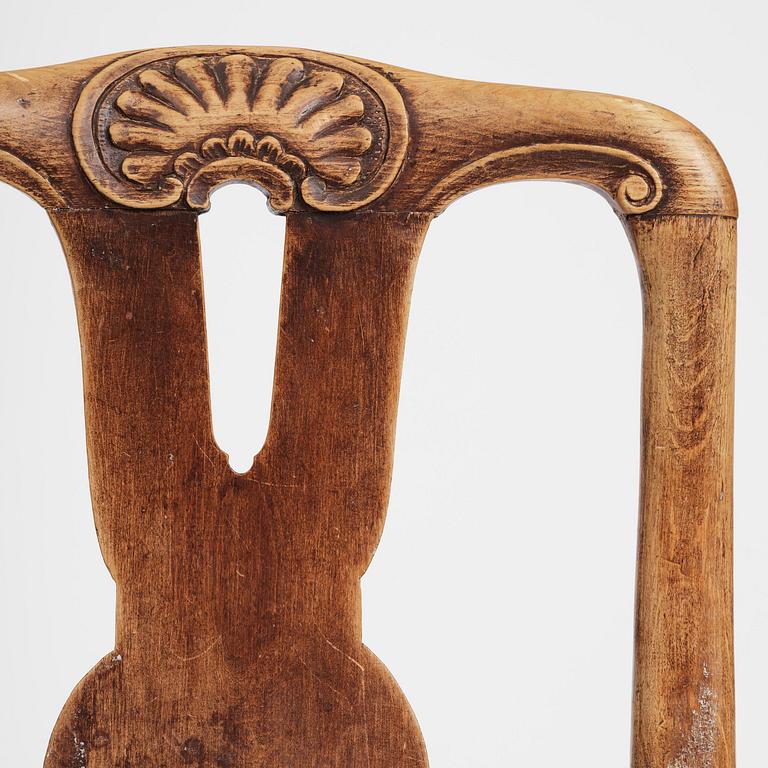 Stolar, sex stycken, Stockholmsarbeten, 1700-talets mitt,  tidig Rokoko.