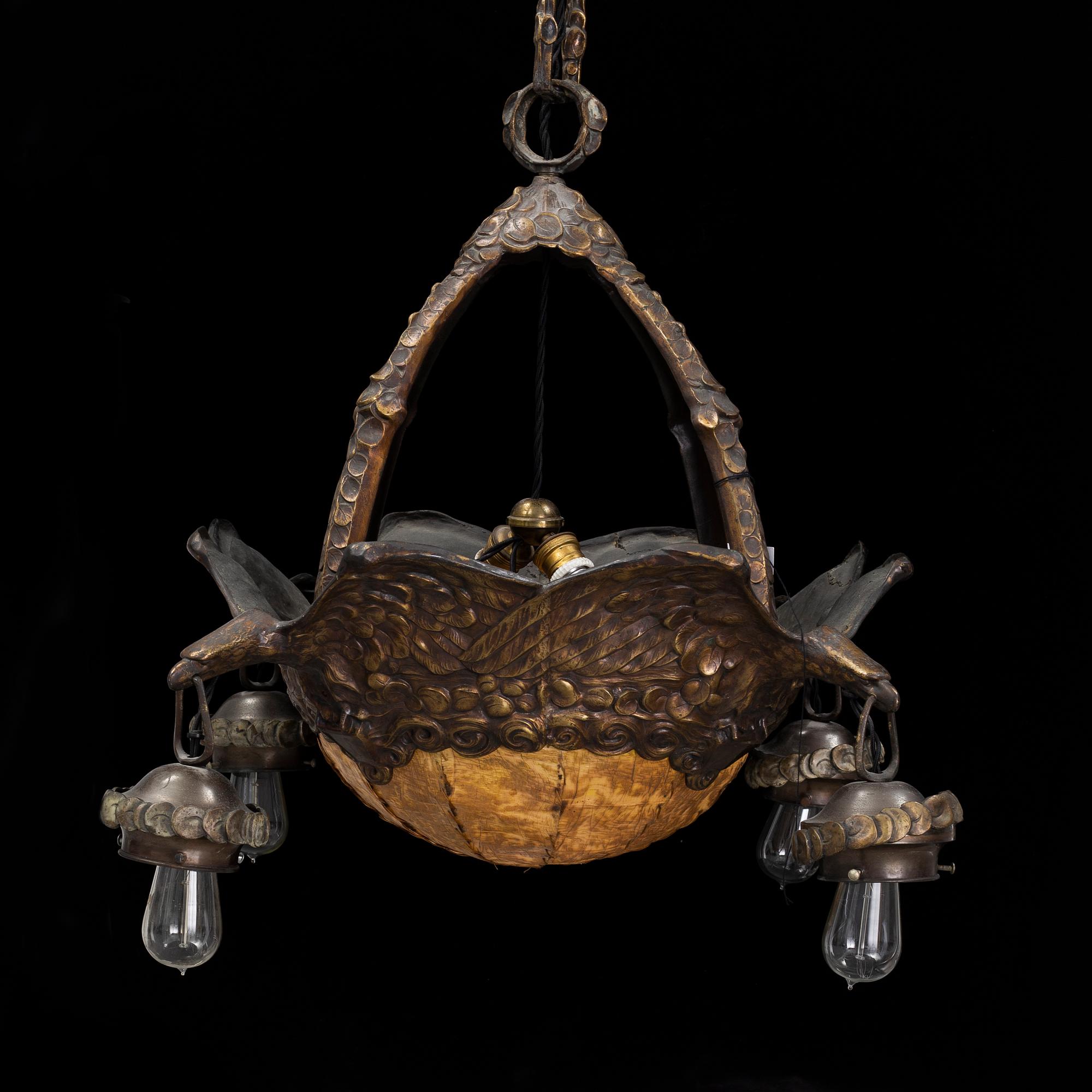 ALICE NORDIN, attributed to, 1910-/20's brass ceiling light, Böhlmarks lampfabrik.