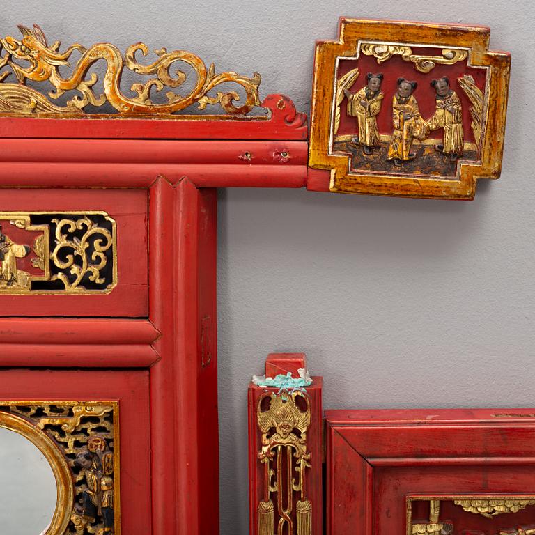 A Chinese carved front decoration for a bed, Qing dynasty 19th centrury.