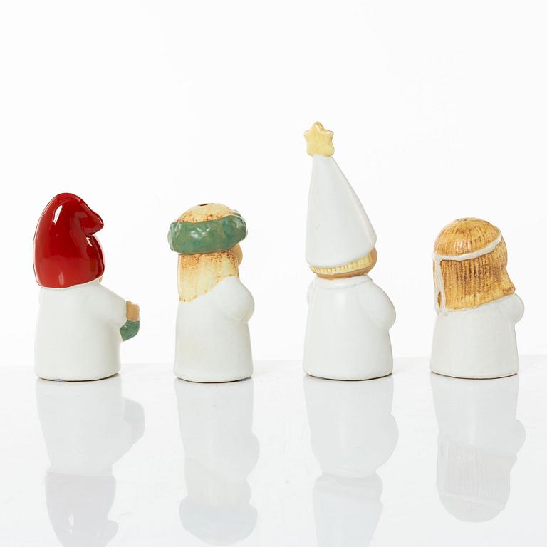 Lisa Larson, figuriner, 4 st, stengods, "Advent", Rörstrand.