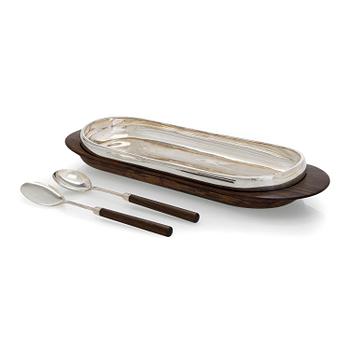 Kay Bojesen, Serveringsfat samt -bestick, sterlingsilver och palisander, Danmark. Kring 1960-talets mitt.