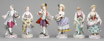 FIGURINER, 6st, porslin, Passau, 1900-talets början.