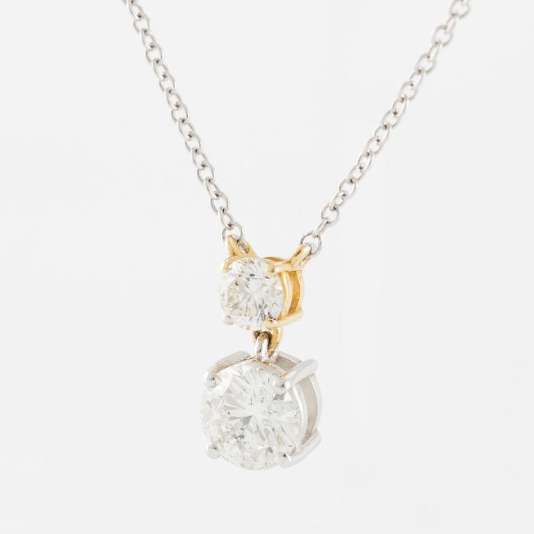 Collier 18K guld med två briljantslipade diamanter, medföljande report IGI.