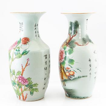 A set of two Chinese famille rose vases, 20th century.