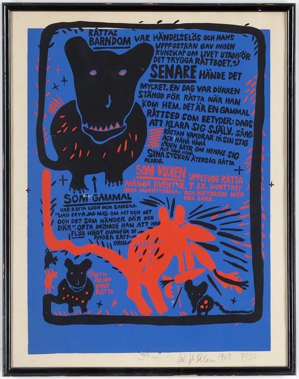 CARL JOHAN DE GEER, "Råttas barndom..." , 1968.
color silkscreen, signed and numbered 7/50.