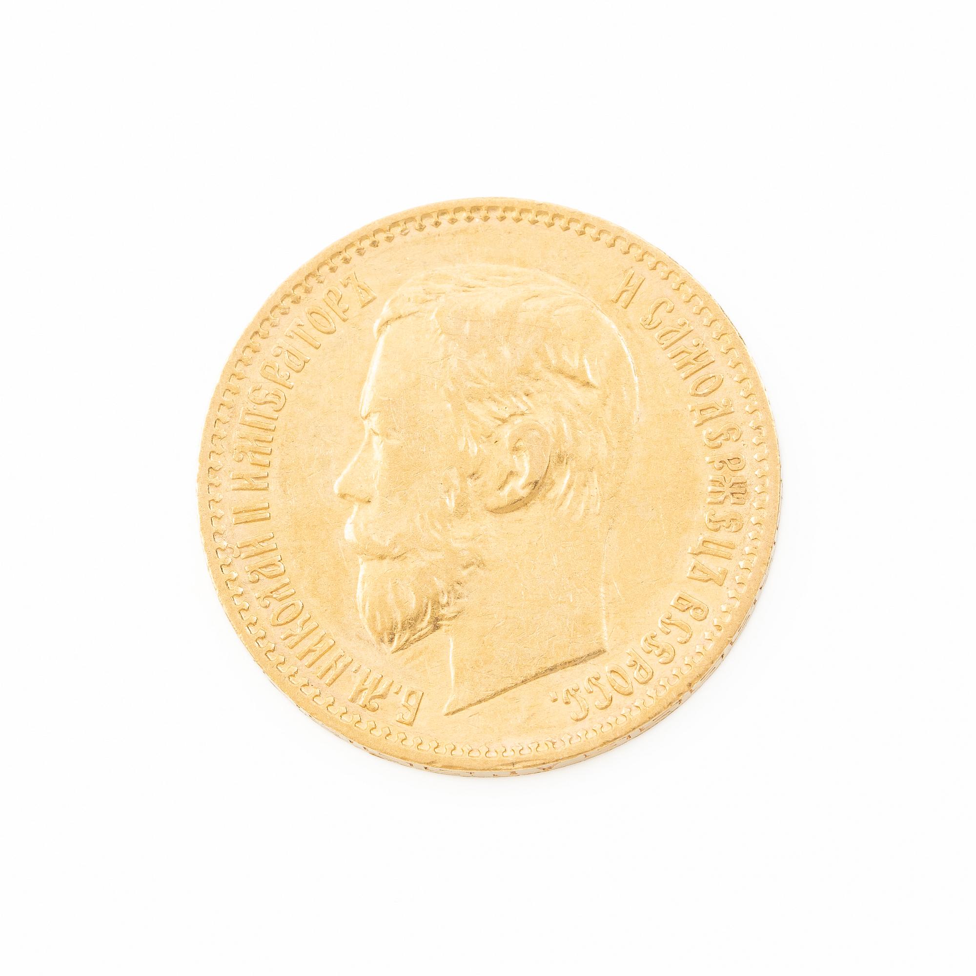 Gold coin, Nicholas II, Russia, 5 Rubles, 1898.