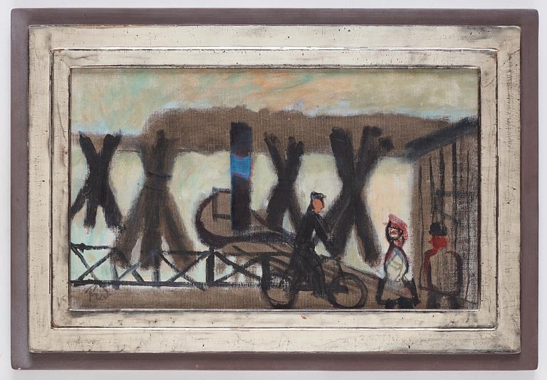 Ragnar Sandberg, By the harbour, man on bike.