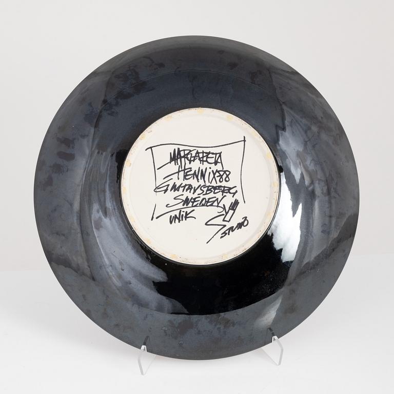 Margareta Hennix, a unique stoneware dish, Gustavsberg Studio, signed and dated 1988.