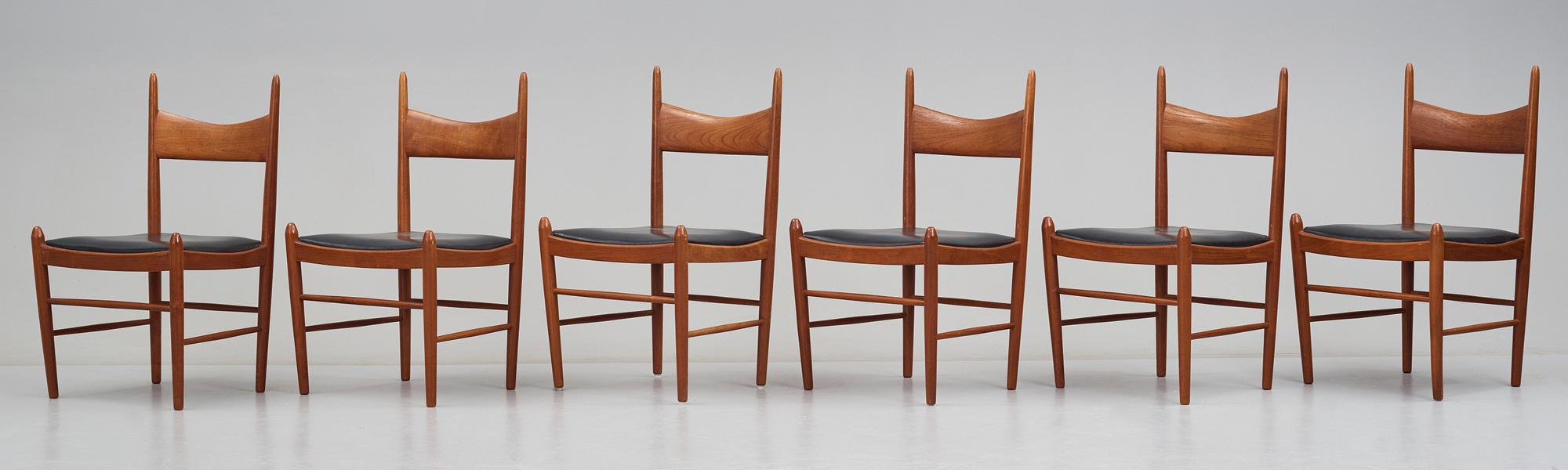H. Vestervig Eriksen, a set of 6 teak chairs, Brøderna Tromborg, Denmark 1950's.