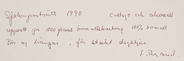 ERLAND BRAND, collage and watercolor, signed and dated 1990.