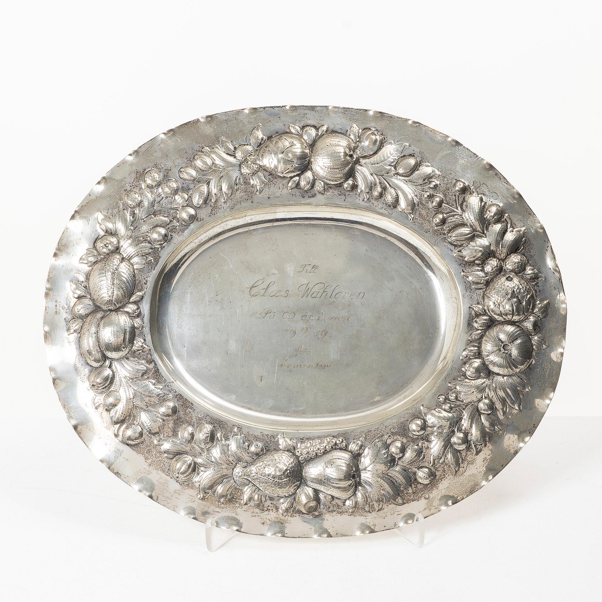 Karl Anderson, Presentation tray, silver, Baroque style, Stockholm 1918.