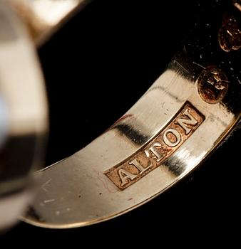 RING, 18K guld, citrin samt pärlor. Alton Guldvaru, Falköping 1967. Vikt ca 10,5g.