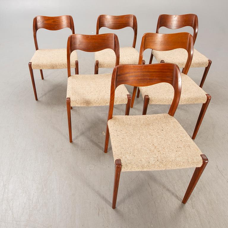 Niels Otto Møller, chairs, 6 pcs, model no. 71, J.L. Møllers Møbelfabrik, Denmark, 1950s / 60s.