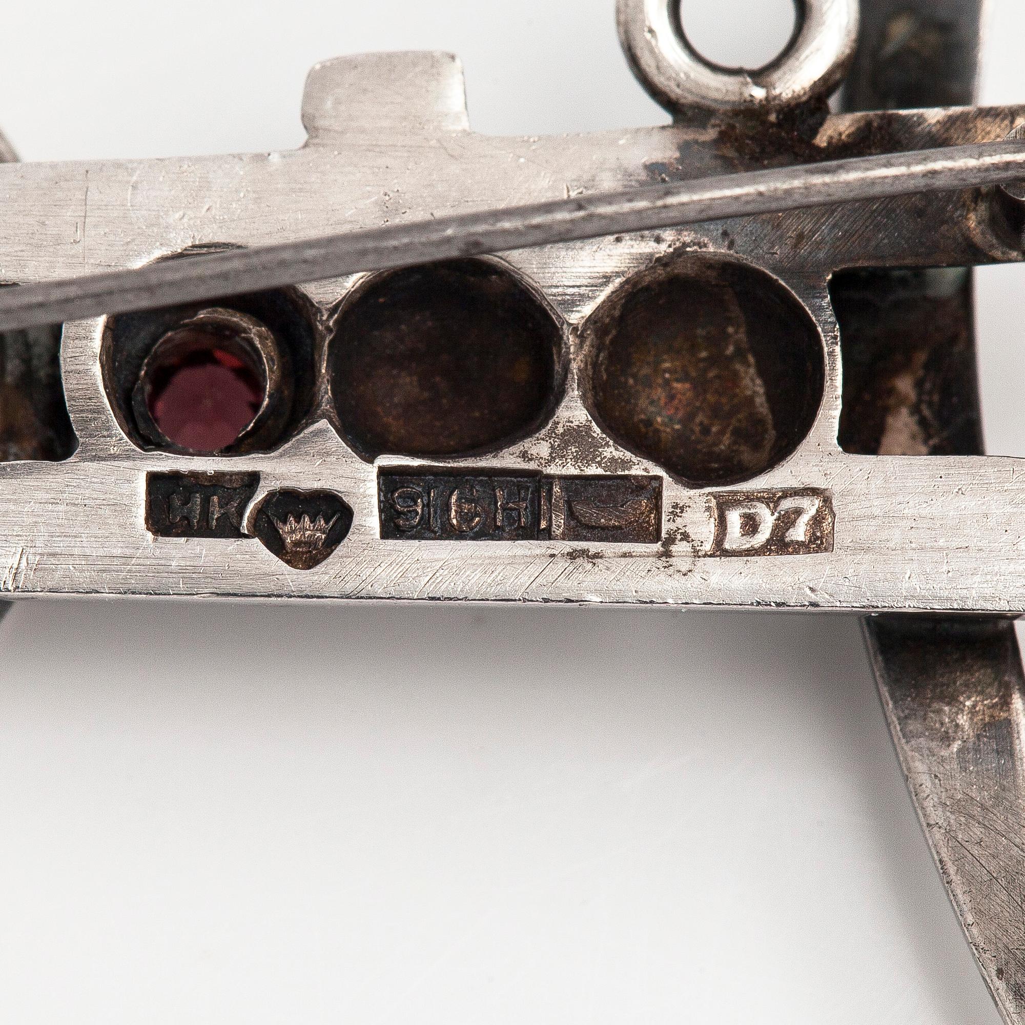 Heikki Kaksonen, brooch, faceted garnet, silver, Helsinki 1957.