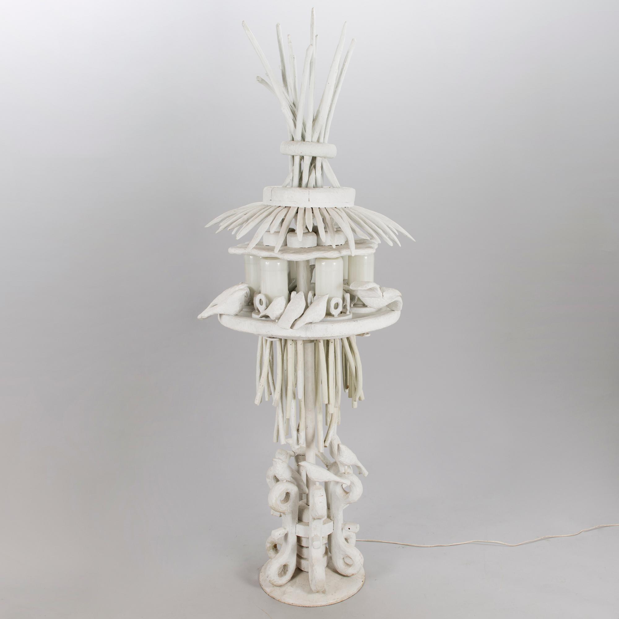 KOSTI AHONEN, sculpture/lamp, wood, glass, signed and dated 1986.