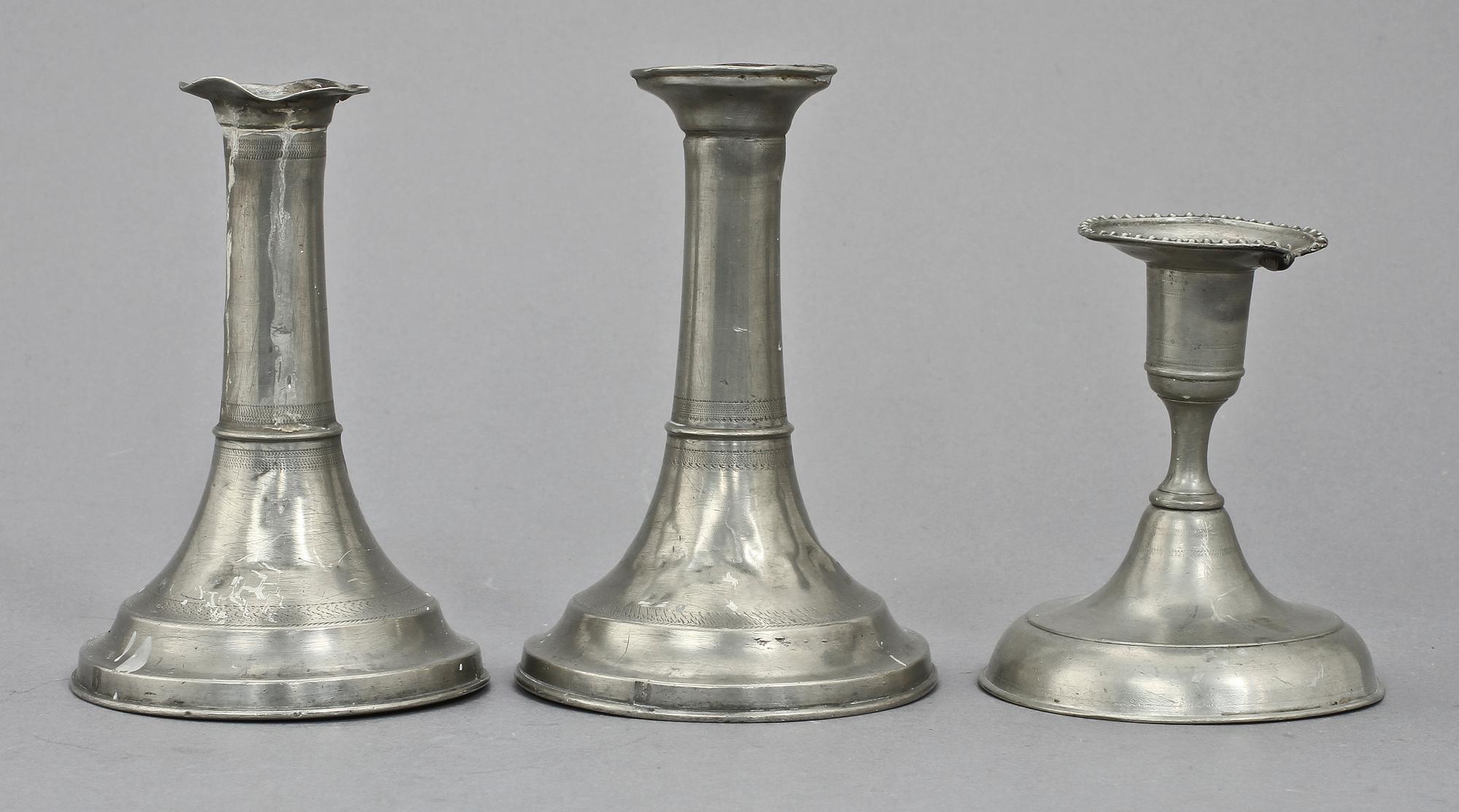 LJUSSTAKAR, 3 st, tenn, 1800-tal.