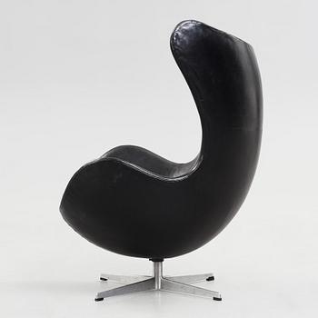 An Arne Jacobsen black leather 'Egg' chair, Fritz Hansen, Denmark 1960's.