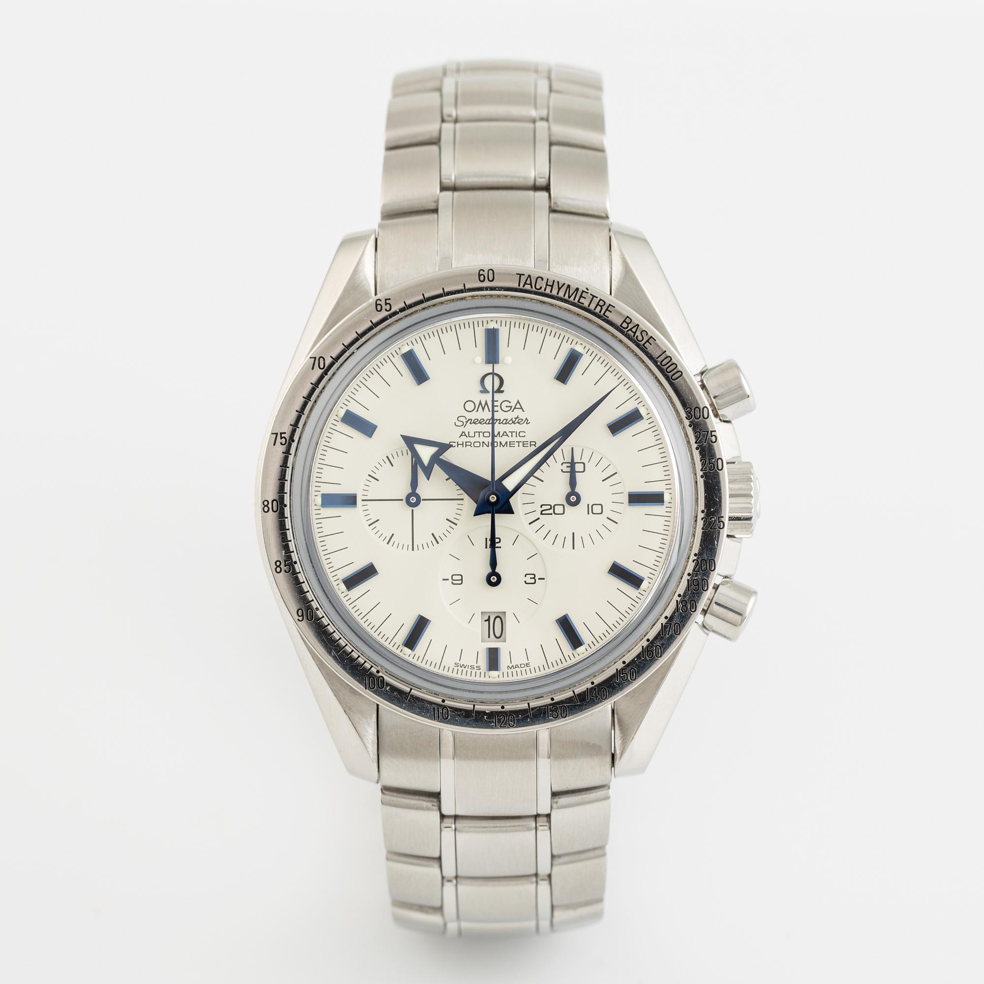 Omega, Speedmaster, Broad Arrow, chronograph, wristwatch, 42 mm.