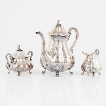 Kaffeservis, 3 delar, silver, rokokostil, Norge, omkring 1900-talets mitt.